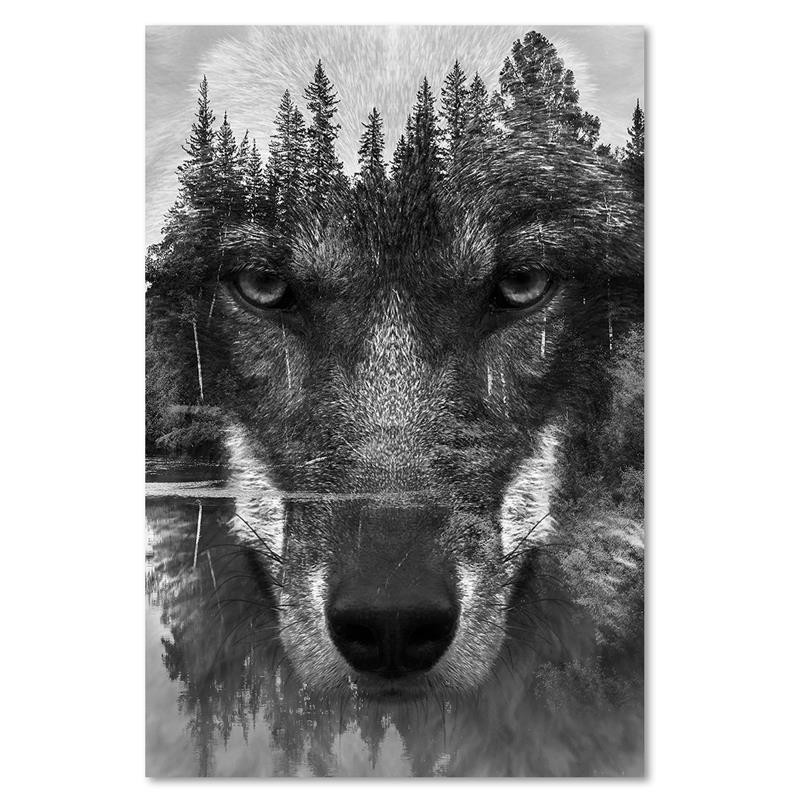 Leinwandbild - Schwarzer Wolf abstrakt | Feeby