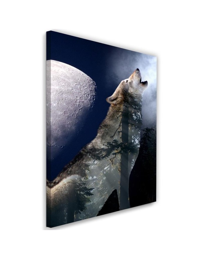 Leinwandbild modern - Wolf heult nachts den Mond an | Feeby