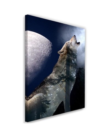 Leinwandbild modern - Wolf heult nachts den Mond an | Feeby