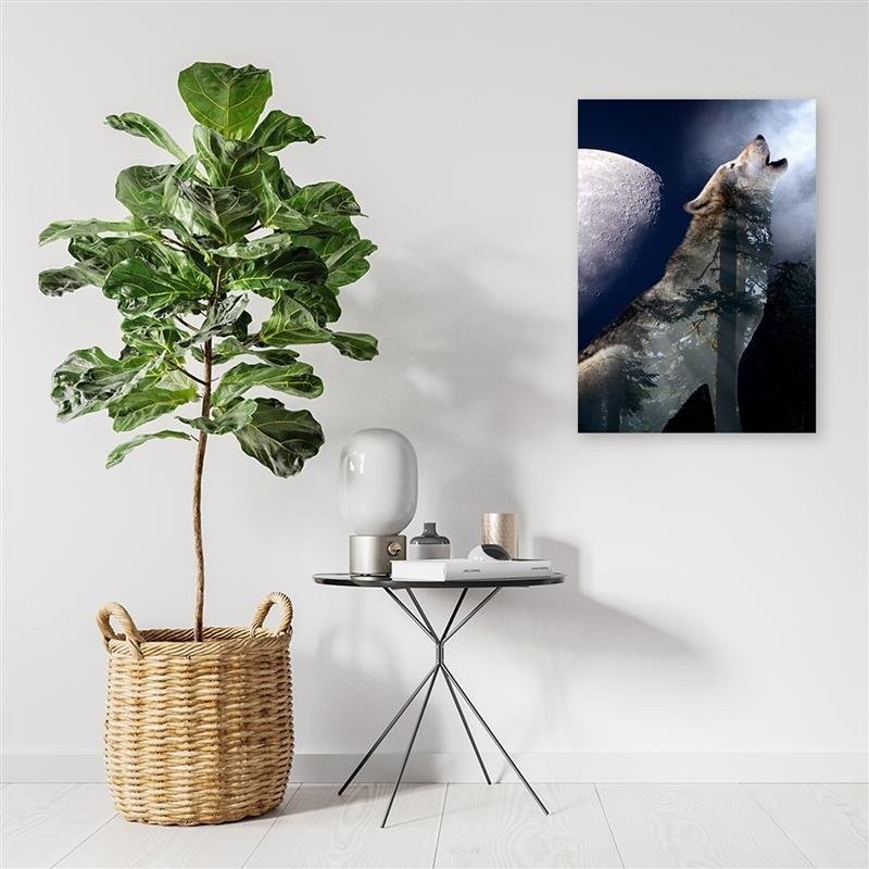Leinwandbild modern - Wolf heult nachts den Mond an | Feeby