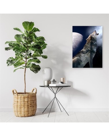 Leinwandbild modern - Wolf heult nachts den Mond an | Feeby