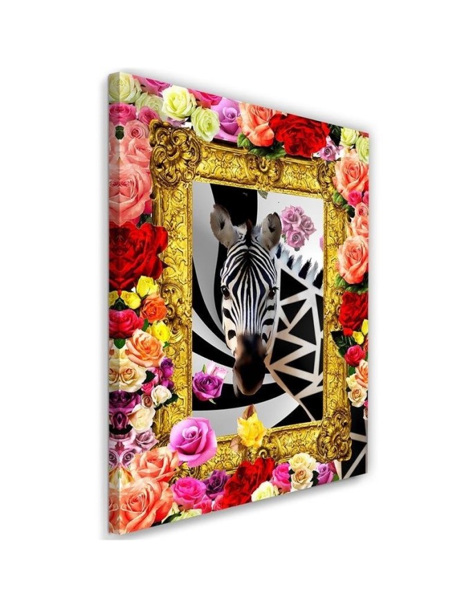Leinwandbild - Zebra und bunte Rosen | Feeby