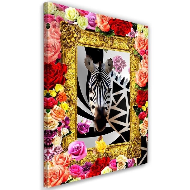 Leinwandbild - Zebra und bunte Rosen | Feeby
