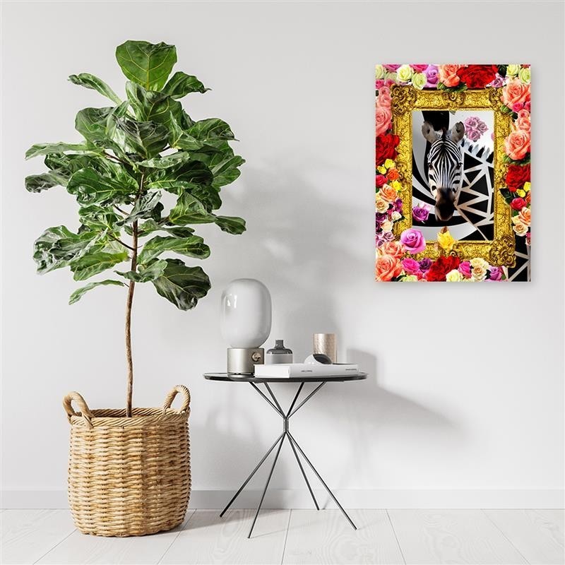 Leinwandbild - Zebra und bunte Rosen | Feeby