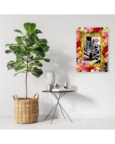 Leinwandbild - Zebra und bunte Rosen | Feeby