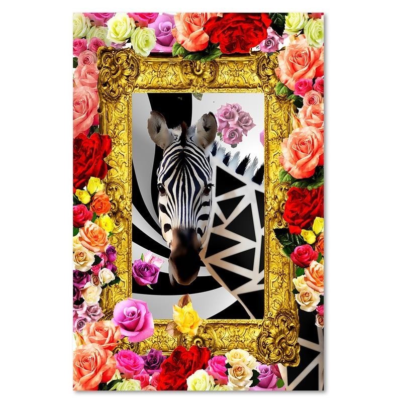 Leinwandbild - Zebra und bunte Rosen | Feeby