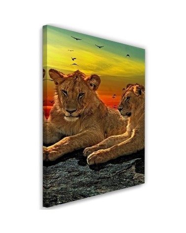 Canvas painting for bedroom - Lions on the savannah | FEEBY