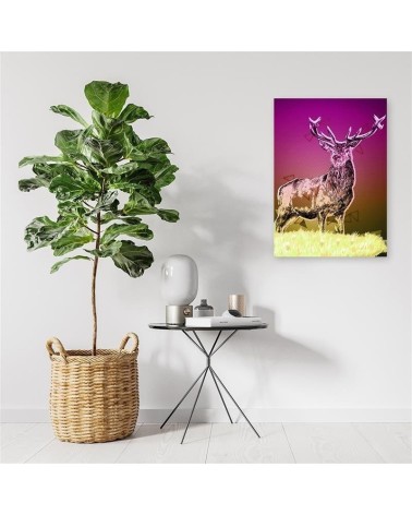 Leinwanddruck - Hirsche im Schnee auf farbigem Hintergrund | Feeby