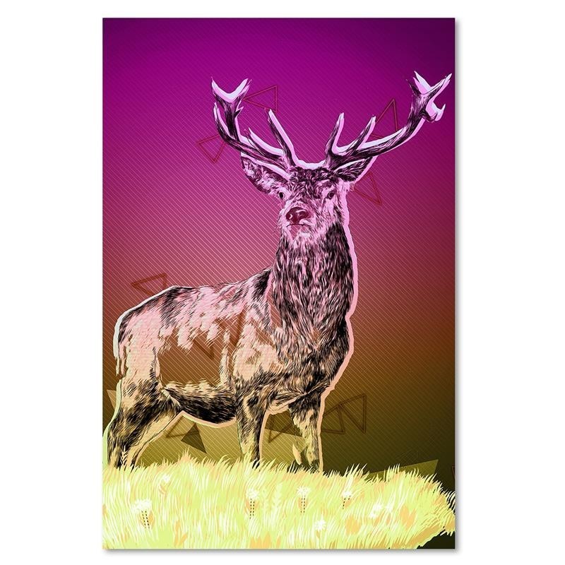 Leinwanddruck - Hirsche im Schnee auf farbigem Hintergrund | Feeby