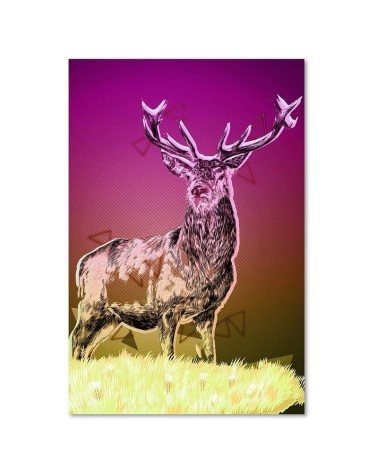 Leinwanddruck - Hirsche im Schnee auf farbigem Hintergrund | Feeby