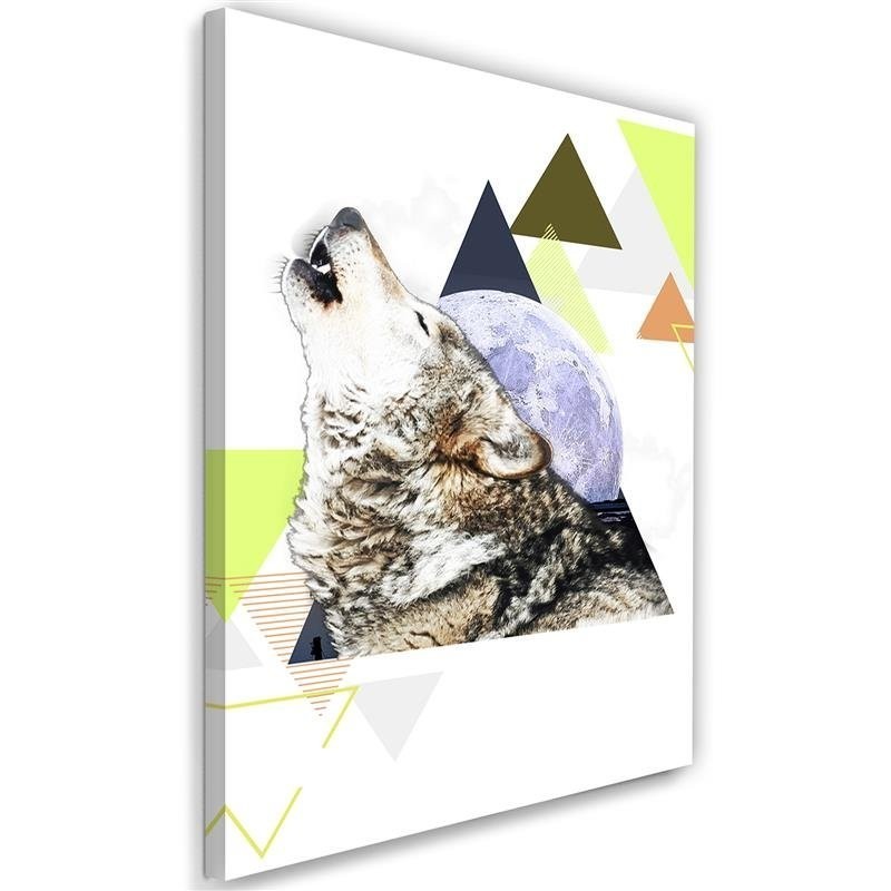 Leinwandbild - Abstrakter Wolf auf einem Mond Hintergrund | Feeby
