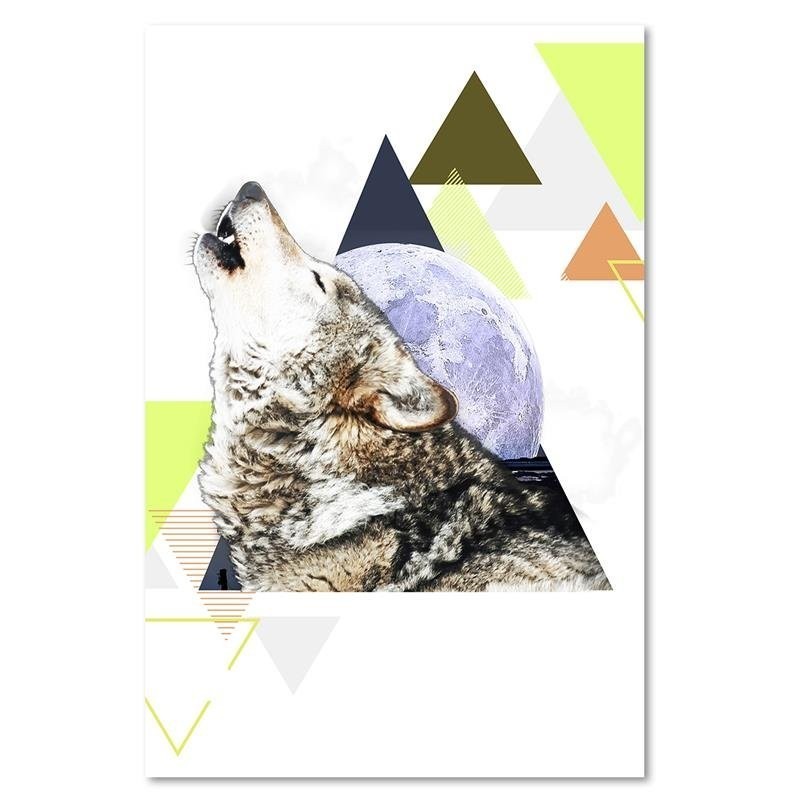 Leinwandbild - Abstrakter Wolf auf einem Mond Hintergrund | Feeby