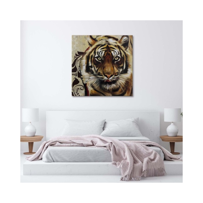 Wandbild für Wohnzimmer - Erwachsener großer Tiger | Feeby