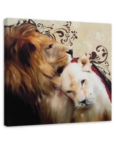 Leinwandbild - Verliebtes Löwenpaar | Feeby