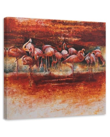 Modernes Wandbild - Ein Schwarm rosa Flamingos | Feeby