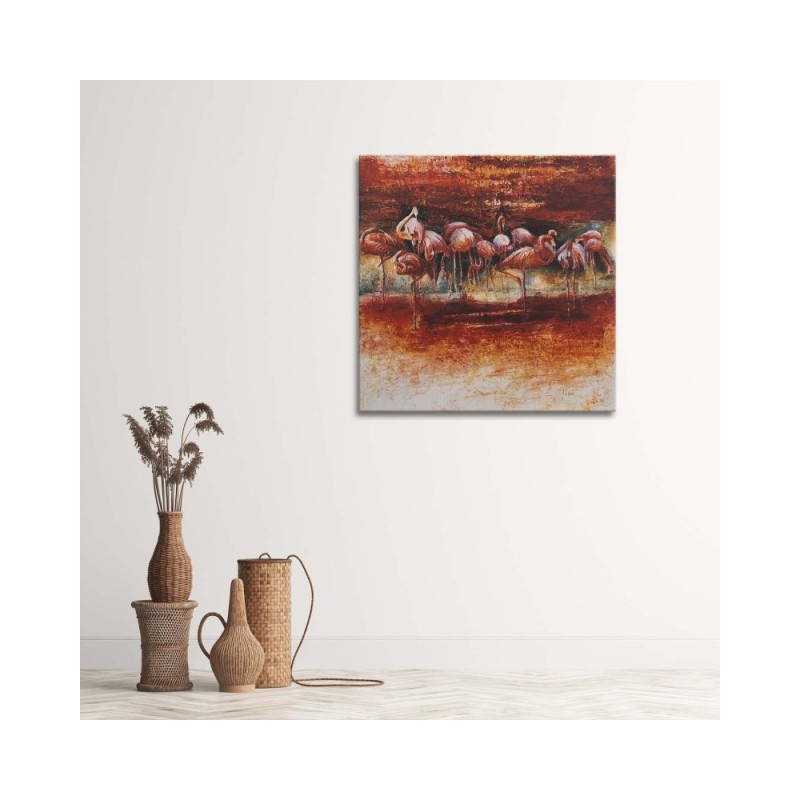 Modernes Wandbild - Ein Schwarm rosa Flamingos | Feeby