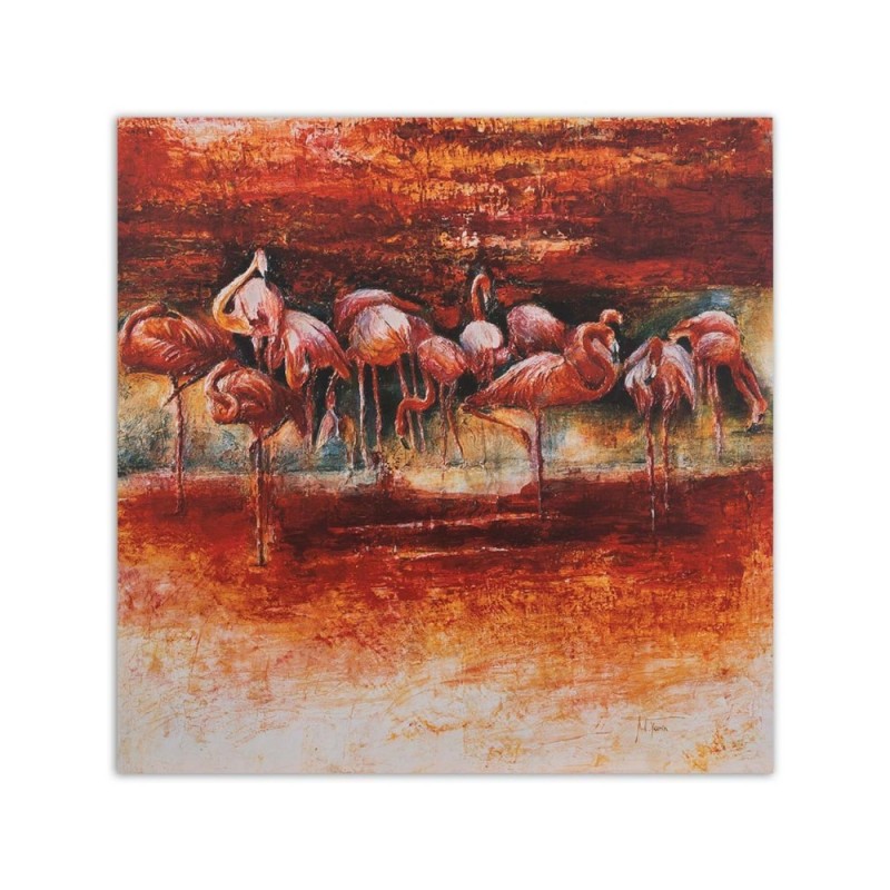Modernes Wandbild - Ein Schwarm rosa Flamingos | Feeby