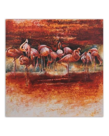 Modernes Wandbild - Ein Schwarm rosa Flamingos | Feeby