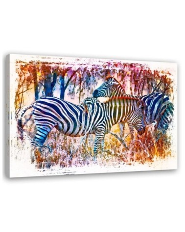 Two colourful zebras - Canvas painting for living room | FEEBY