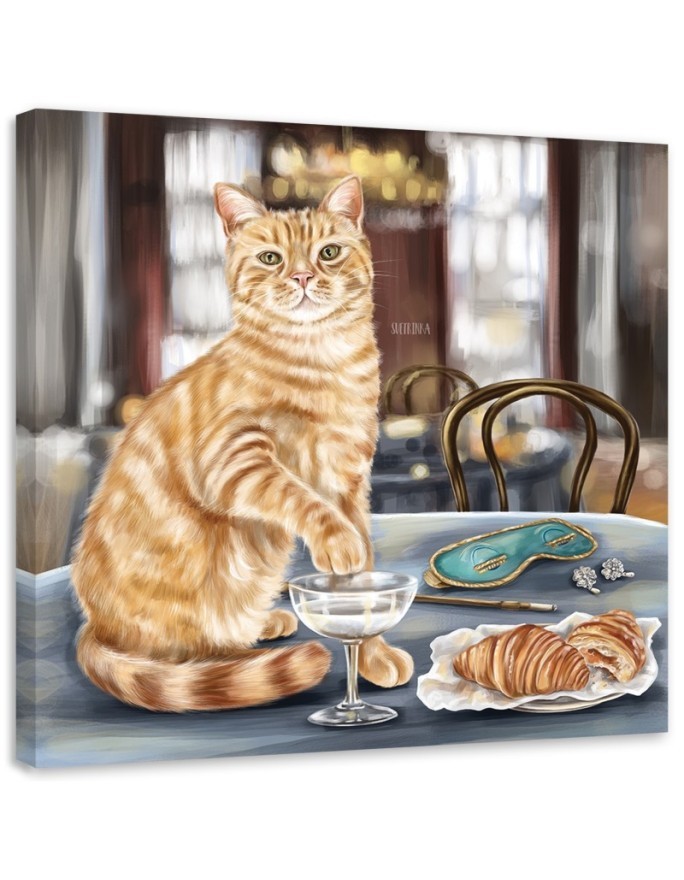 Modern wall Canvas painting - Cat at an exquisite dinner | FEEBY