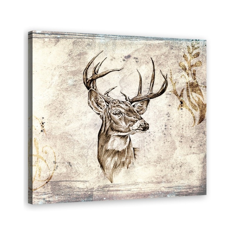 Wandbild für Wohnzimmer - Hirschkopfskizze Vintage | Feeby