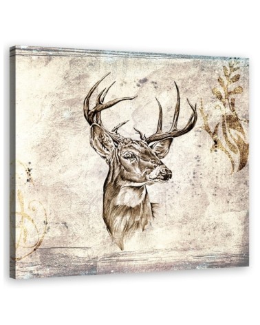 Wandbild für Wohnzimmer - Hirschkopfskizze Vintage | Feeby