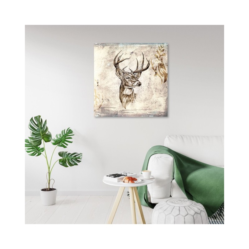 Wandbild für Wohnzimmer - Hirschkopfskizze Vintage | Feeby