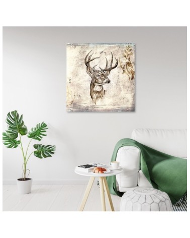 Wandbild für Wohnzimmer - Hirschkopfskizze Vintage | Feeby