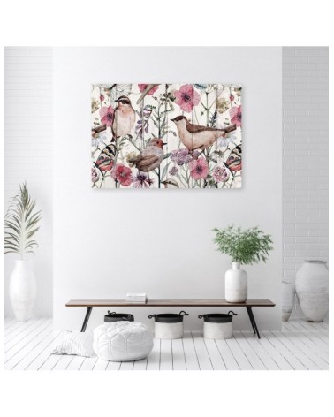 Leinwandbild - Vögel und Schmetterlinge auf der Wiese | Feeby