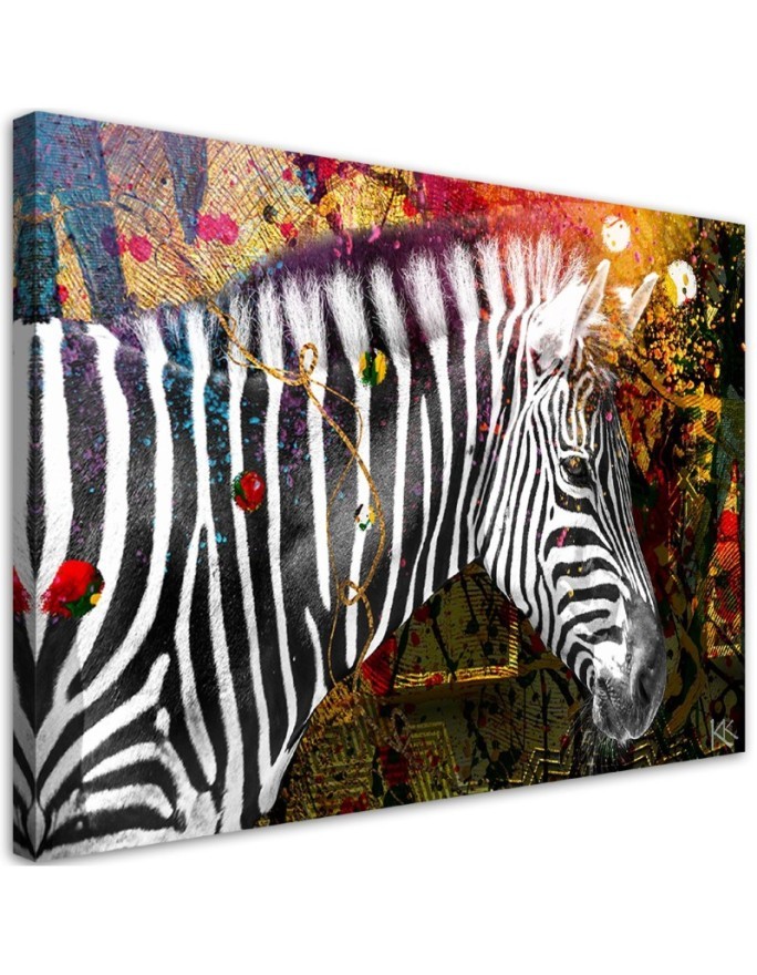 Modernes Wandbild - Zebra auf farbenfrohen Hintergrund | Feeby