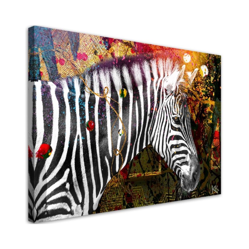Modernes Wandbild - Zebra auf farbenfrohen Hintergrund | Feeby
