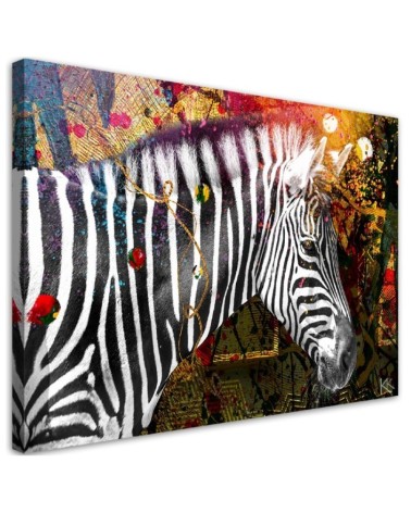 Zebra on coloured background canvas painting for living room | FEEBY