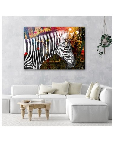 Modernes Wandbild - Zebra auf farbenfrohen Hintergrund | Feeby