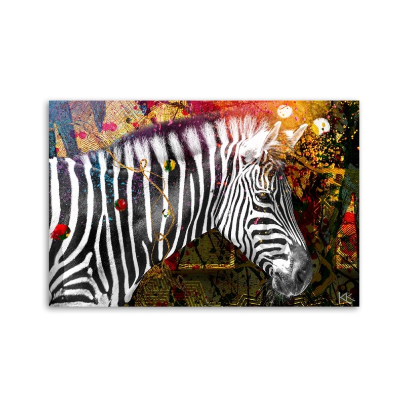 Modernes Wandbild - Zebra auf farbenfrohen Hintergrund | Feeby