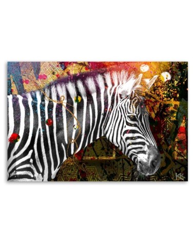 Modernes Wandbild - Zebra auf farbenfrohen Hintergrund | Feeby