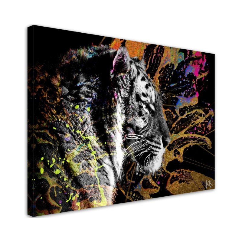 Leinwandbild - Tiger auf farbenfrohen Hintergrund | Feeby