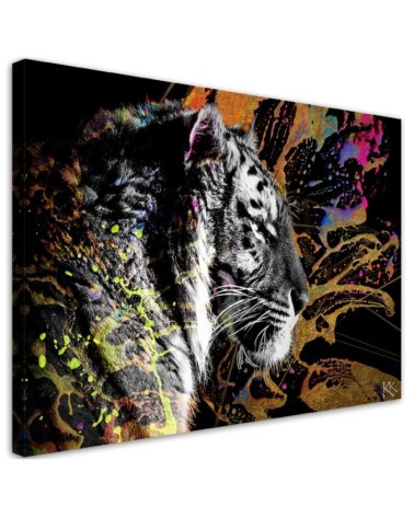 Leinwandbild - Tiger auf farbenfrohen Hintergrund | Feeby