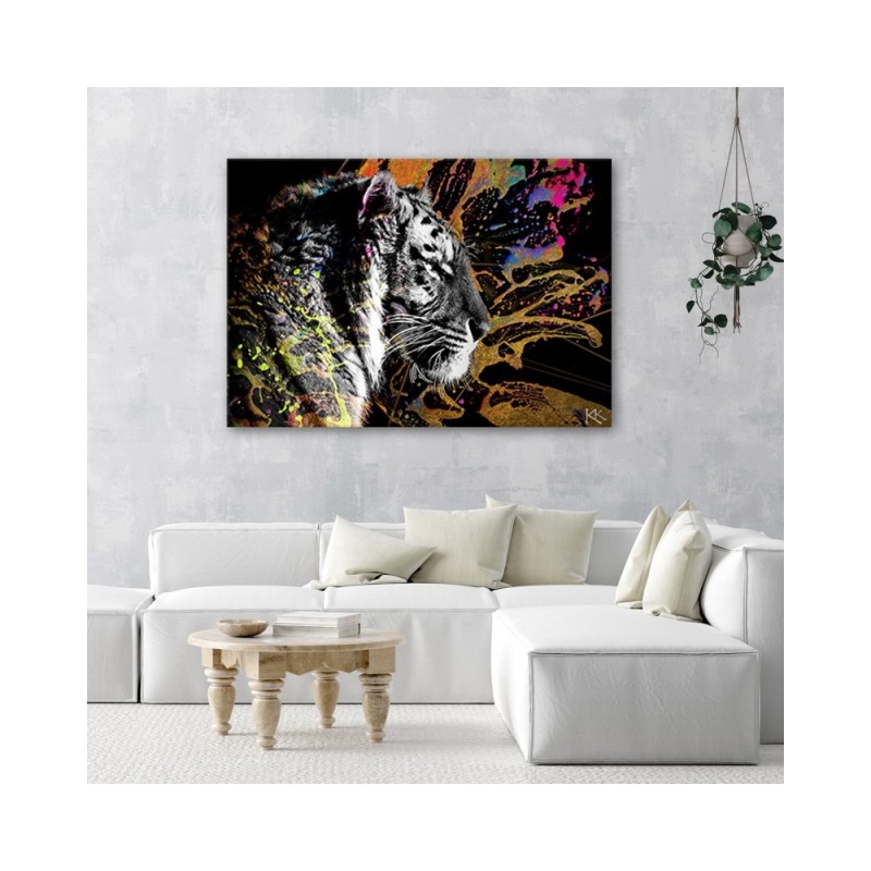 Leinwandbild - Tiger auf farbenfrohen Hintergrund | Feeby