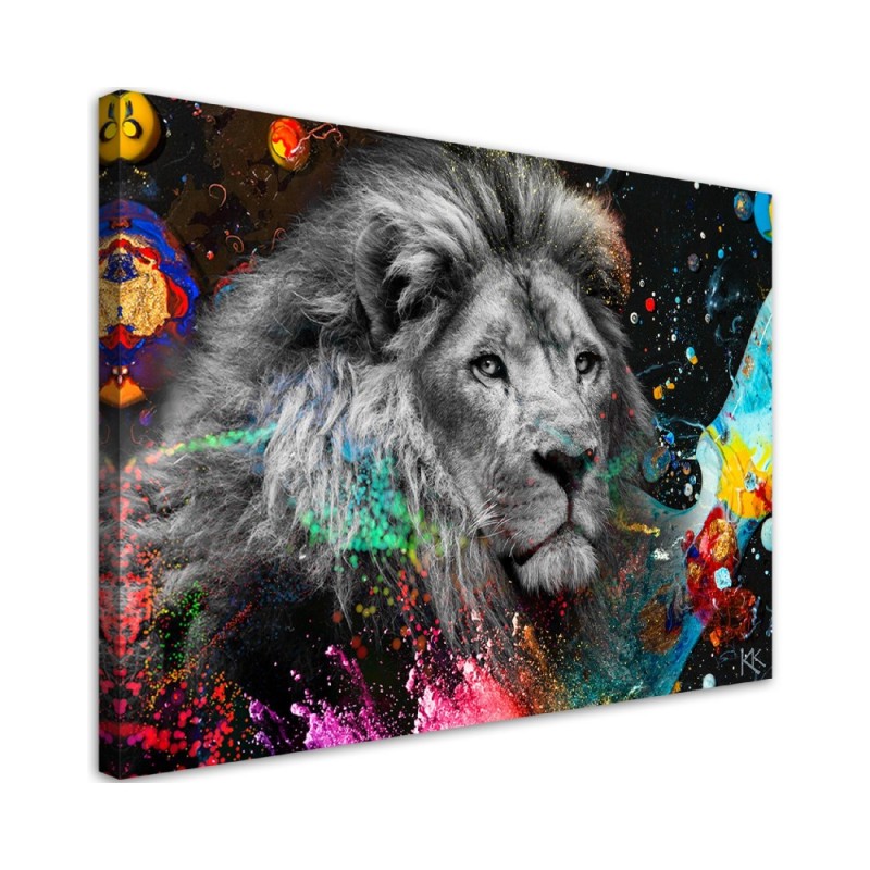 Modernes Wandbild - Löwe auf farbenfrohen Hintergrund | Feeby