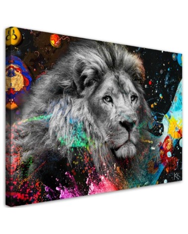 Modernes Wandbild - Löwe auf farbenfrohen Hintergrund | Feeby