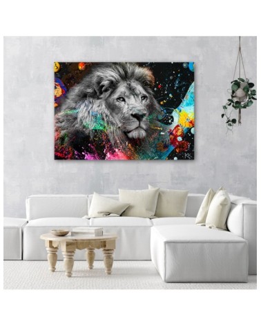 Modernes Wandbild - Löwe auf farbenfrohen Hintergrund | Feeby