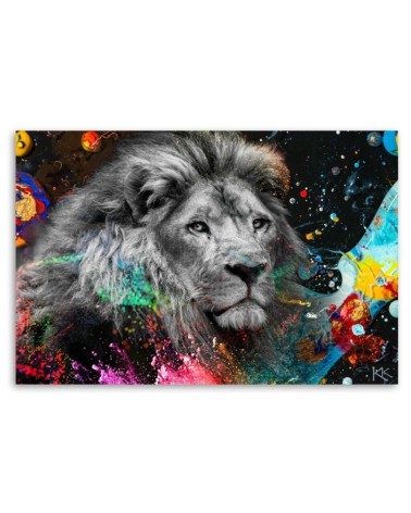 Modernes Wandbild - Löwe auf farbenfrohen Hintergrund | Feeby