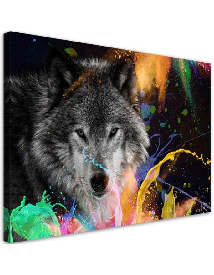 Leinwanddruck - Wolf auf farbenfrohen Hintergrund | Feeby