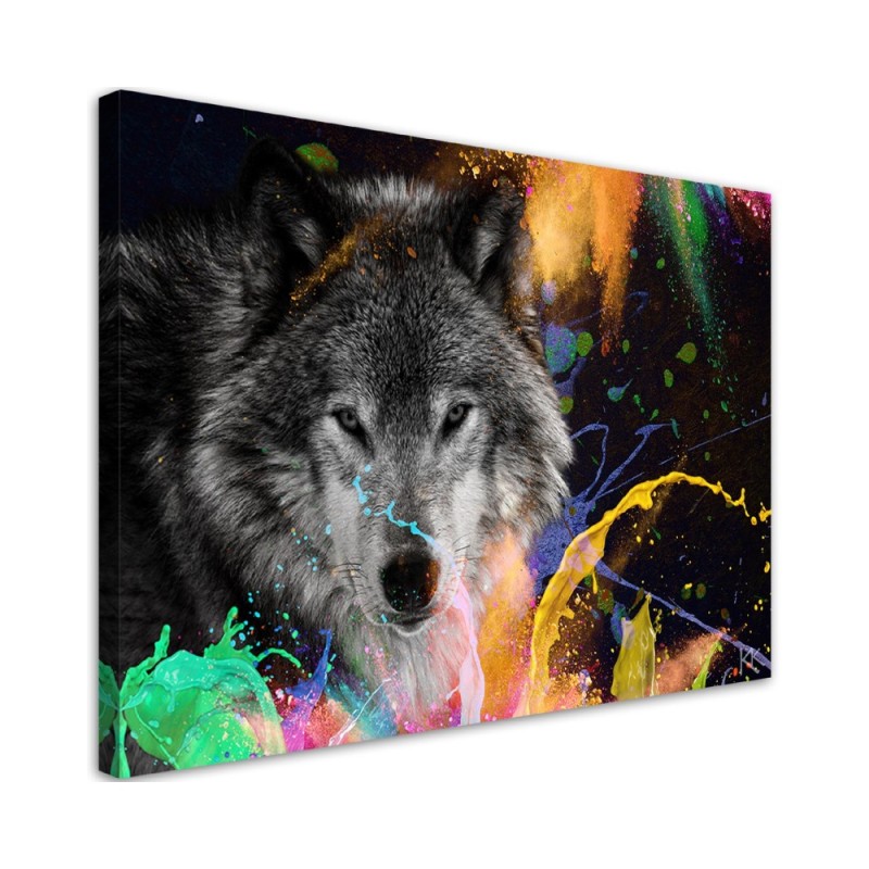 Leinwanddruck - Wolf auf farbenfrohen Hintergrund | Feeby