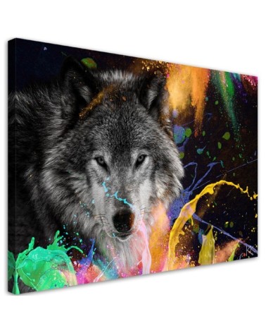 Wall art decoration for living room - Wolf on coloured background | FEEBY