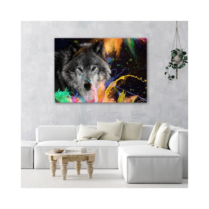 Leinwanddruck - Wolf auf farbenfrohen Hintergrund | Feeby
