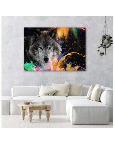 Leinwanddruck - Wolf auf farbenfrohen Hintergrund | Feeby