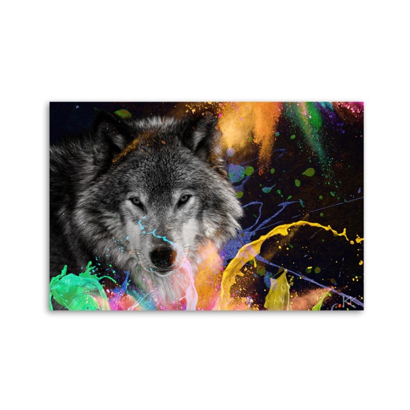 Leinwanddruck - Wolf auf farbenfrohen Hintergrund | Feeby