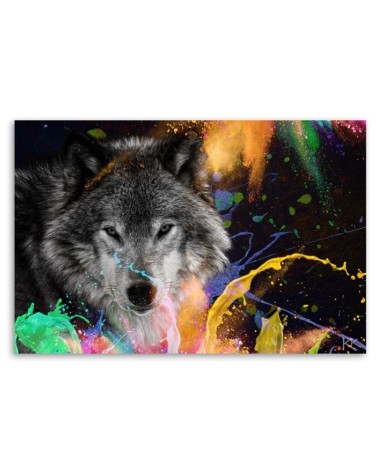 Leinwanddruck - Wolf auf farbenfrohen Hintergrund | Feeby