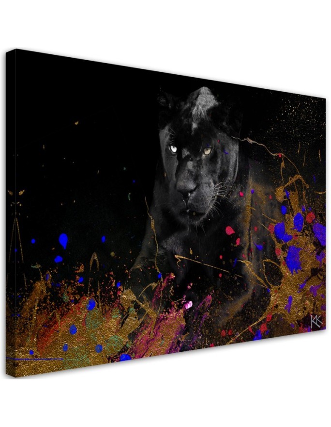 Bild auf Leinwand - Leopard auf Bunte Hintergrund | Feeby